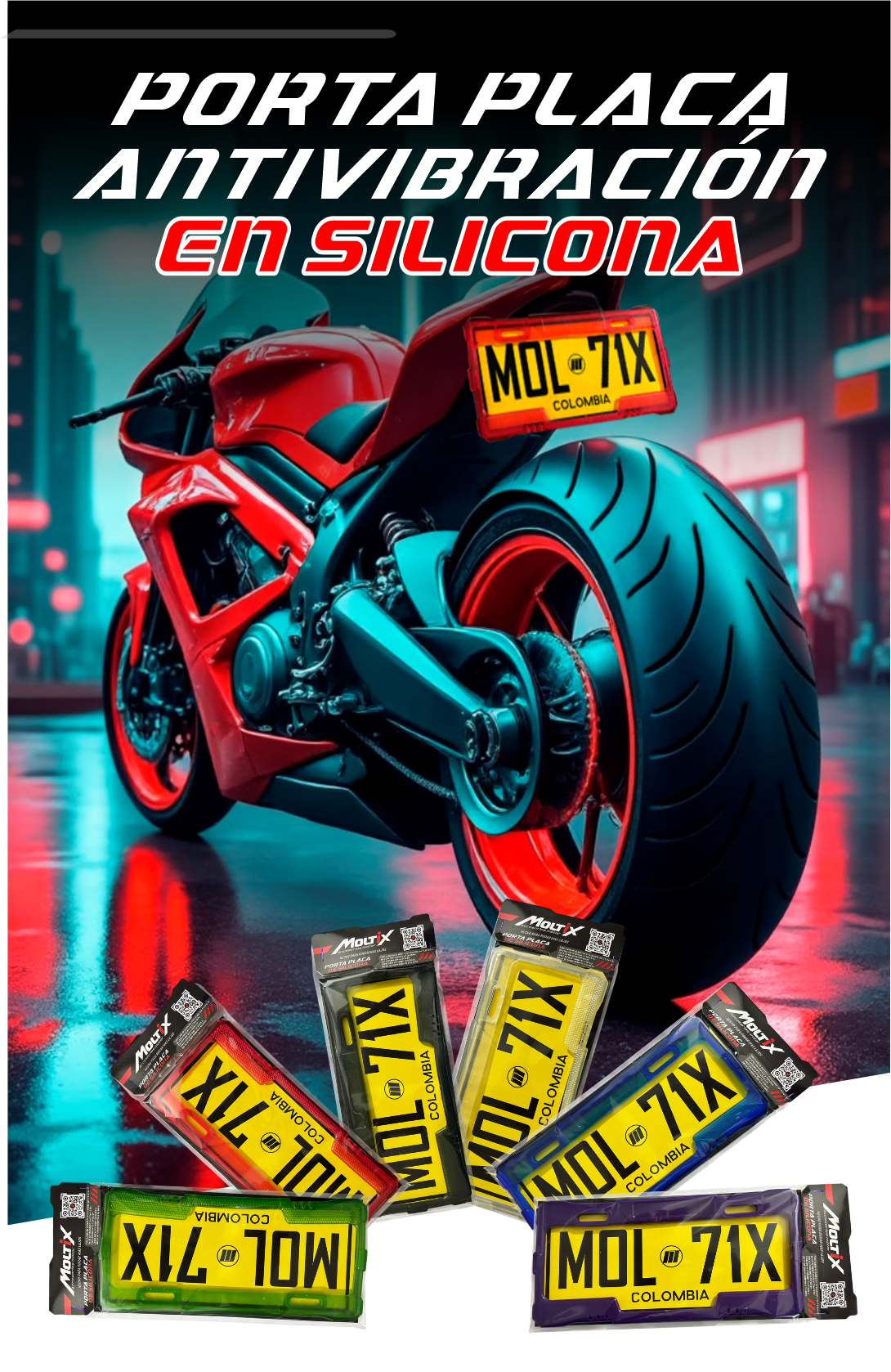 😎 Portaplacas Universal para Moto 🏁 – Plástico Siliconado Premium, Antivibración y Estilo 💯